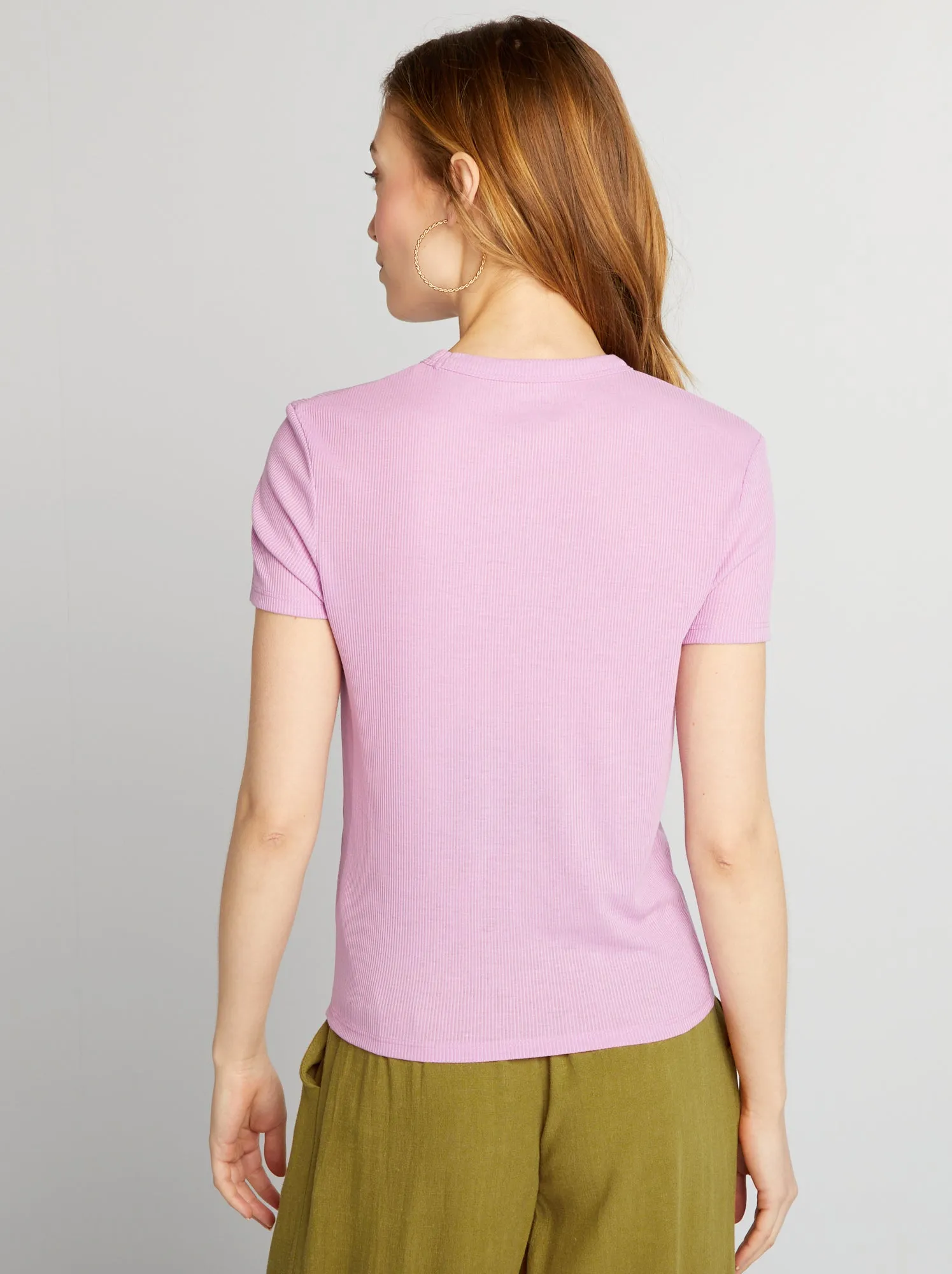T-shirt in maglia a coste - ROSA