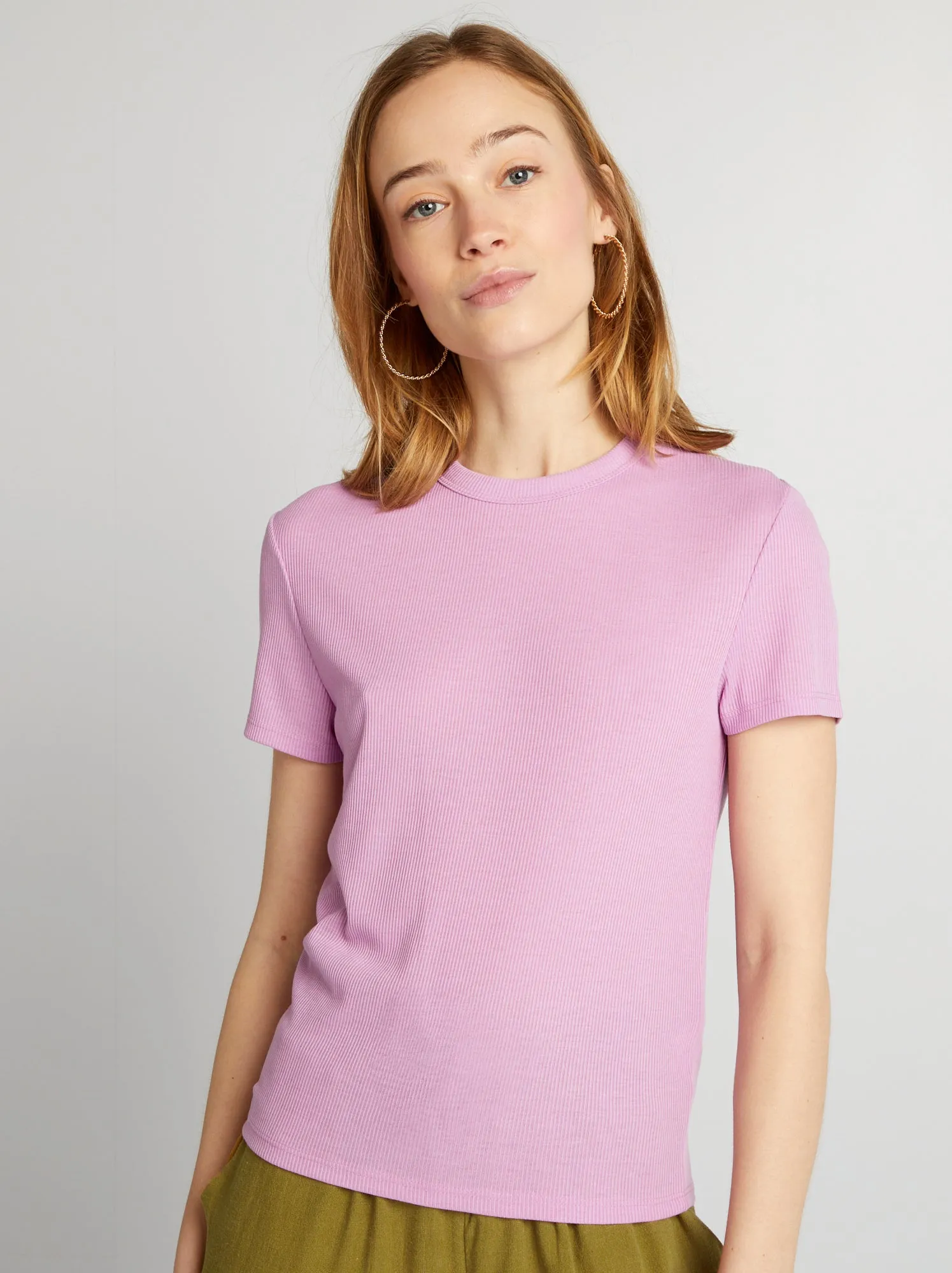 T-shirt in maglia a coste - ROSA