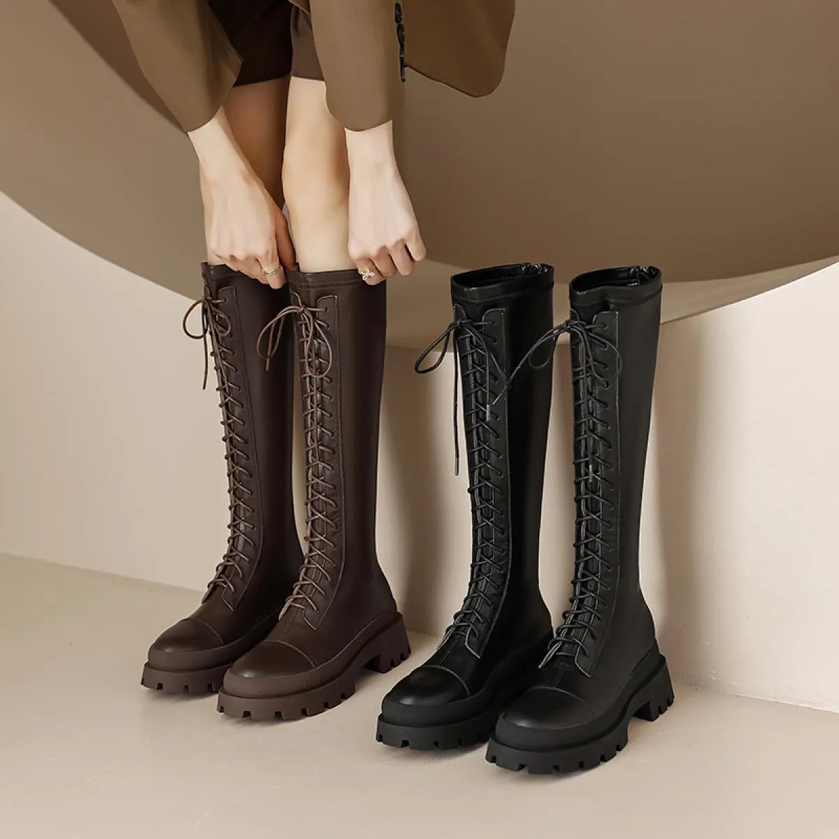 Tendenze stivali alti al ginocchio con plateau in vera pelle autunno inverno scarpe da sposa per feste donna 2022 le più nuove d