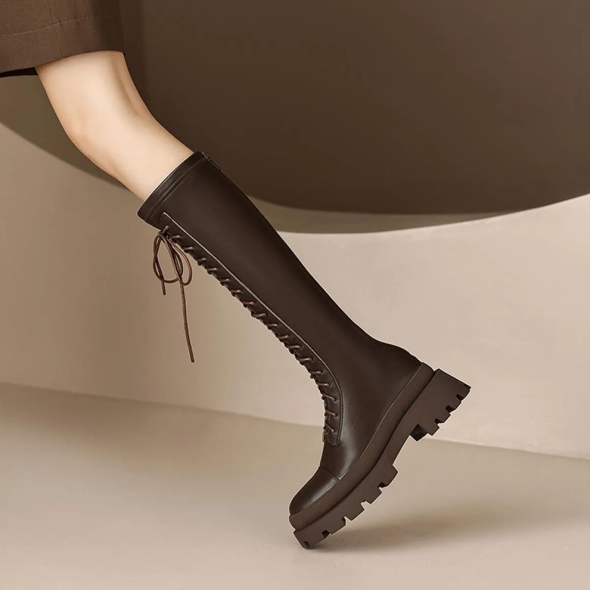 Tendenze stivali alti al ginocchio con plateau in vera pelle autunno inverno scarpe da sposa per feste donna 2022 le più nuove d