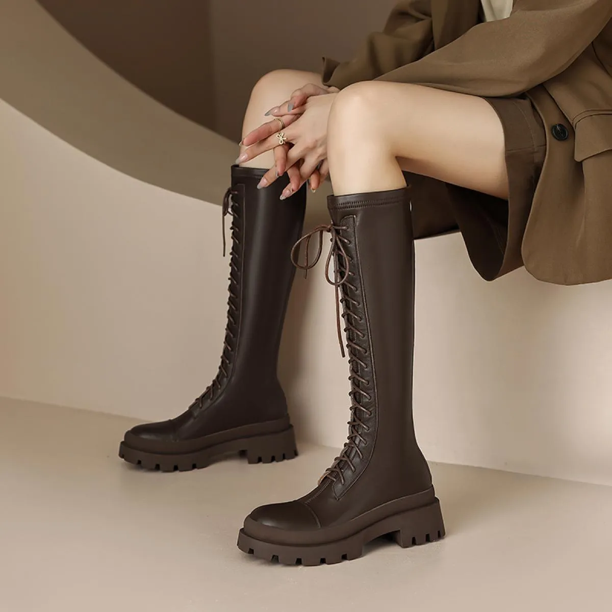 Tendenze stivali alti al ginocchio con plateau in vera pelle autunno inverno scarpe da sposa per feste donna 2022 le più nuove d