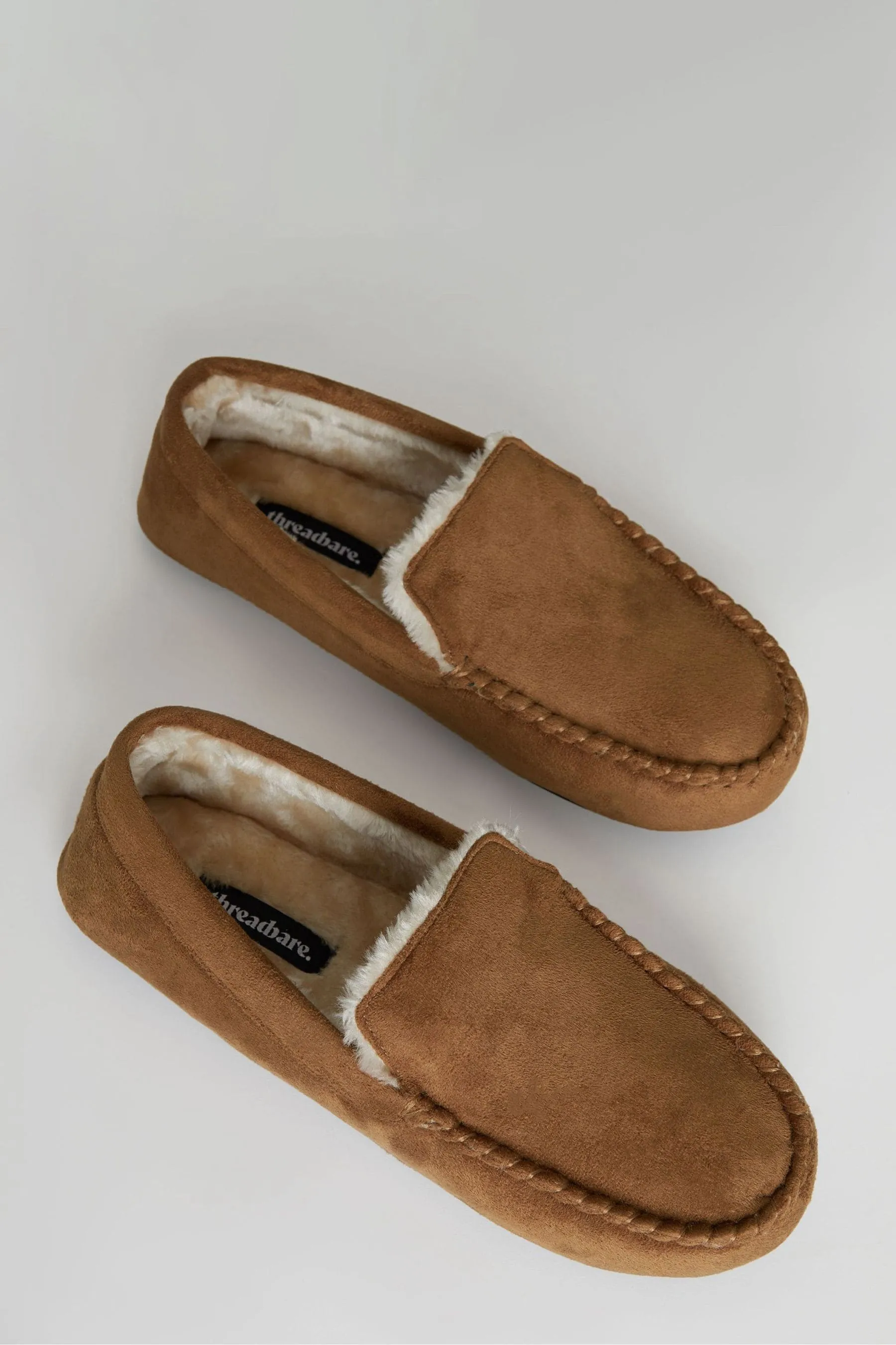Threadbare - Pantofole a mocassino scamosciato con fodera in pelliccia sintetica