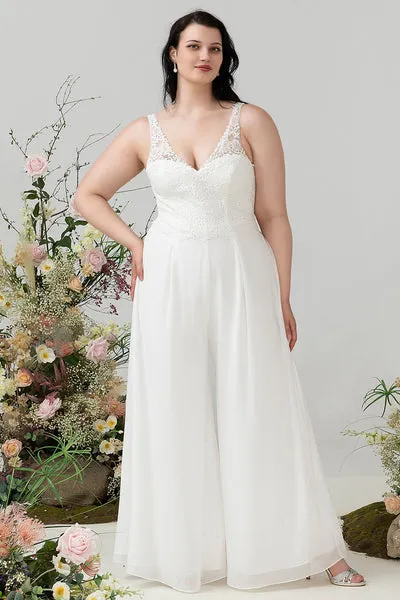 Tuta avorio in pizzo e chiffon per matrimonio