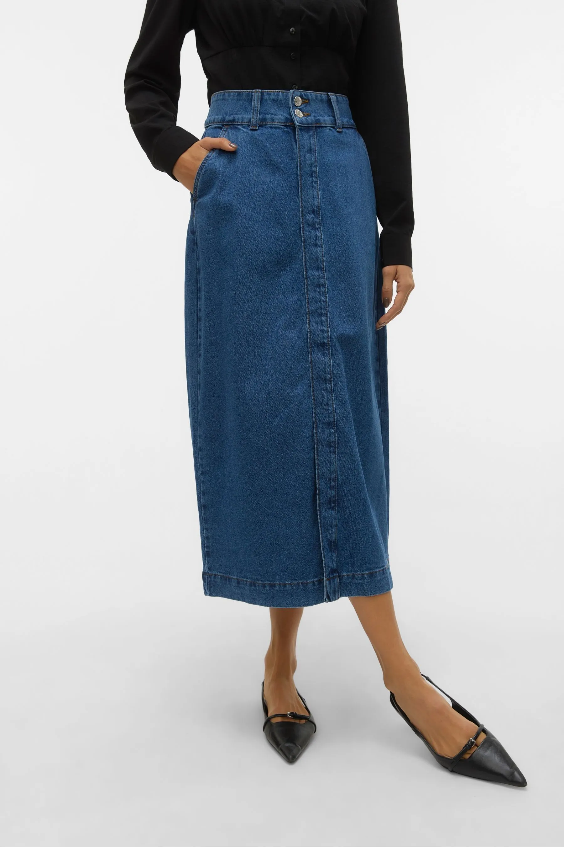 VERO MODA - Gonna midi Denim con bottoni