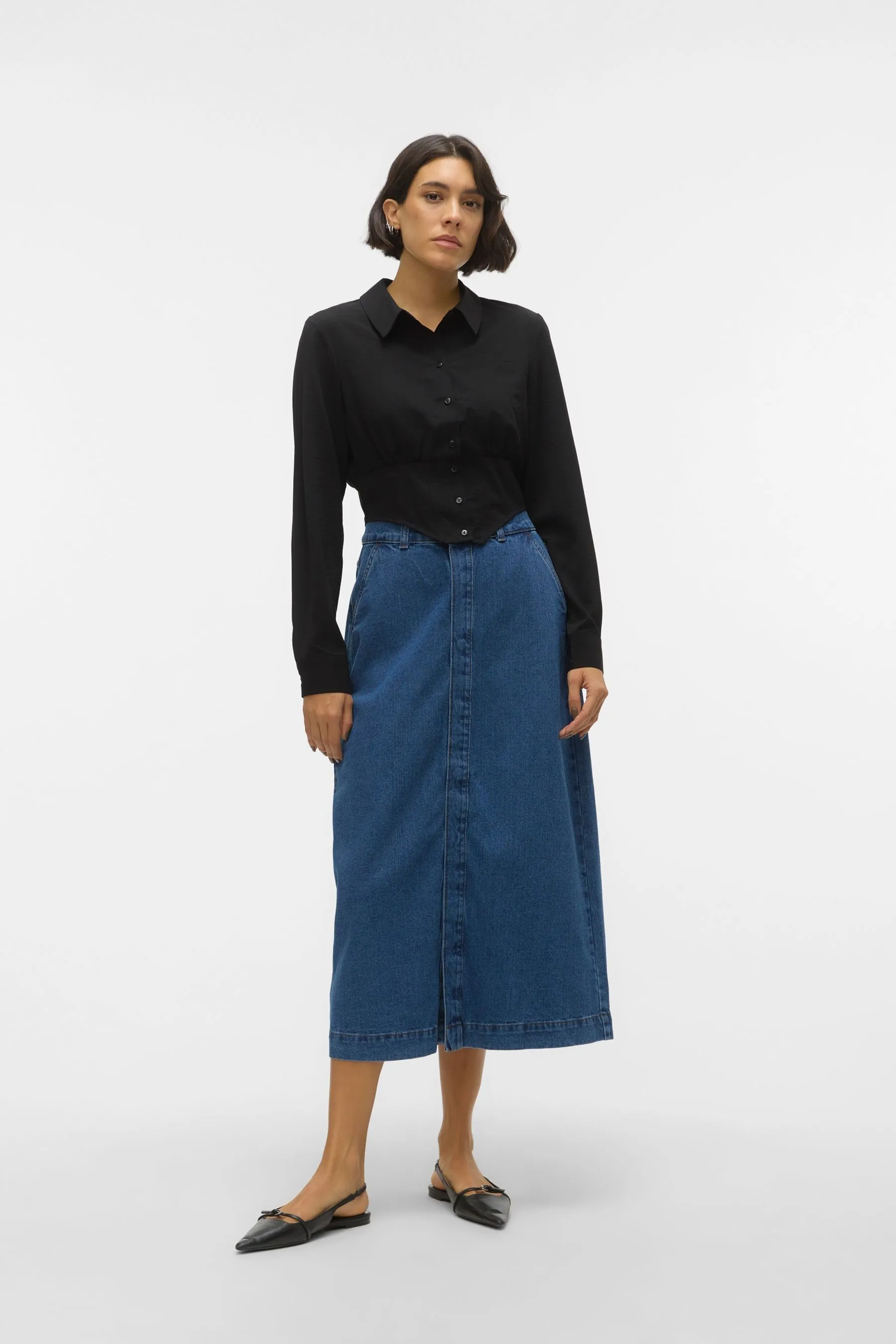 VERO MODA - Gonna midi Denim con bottoni