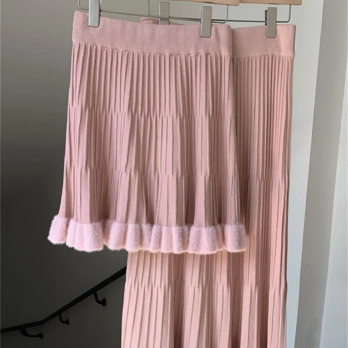 Vita alta Increspato Gonne a pieghe Donna Solid Autunno 2023 Elegante Gonna lunga Sciolto A pieghe a costine Casual Ladies
