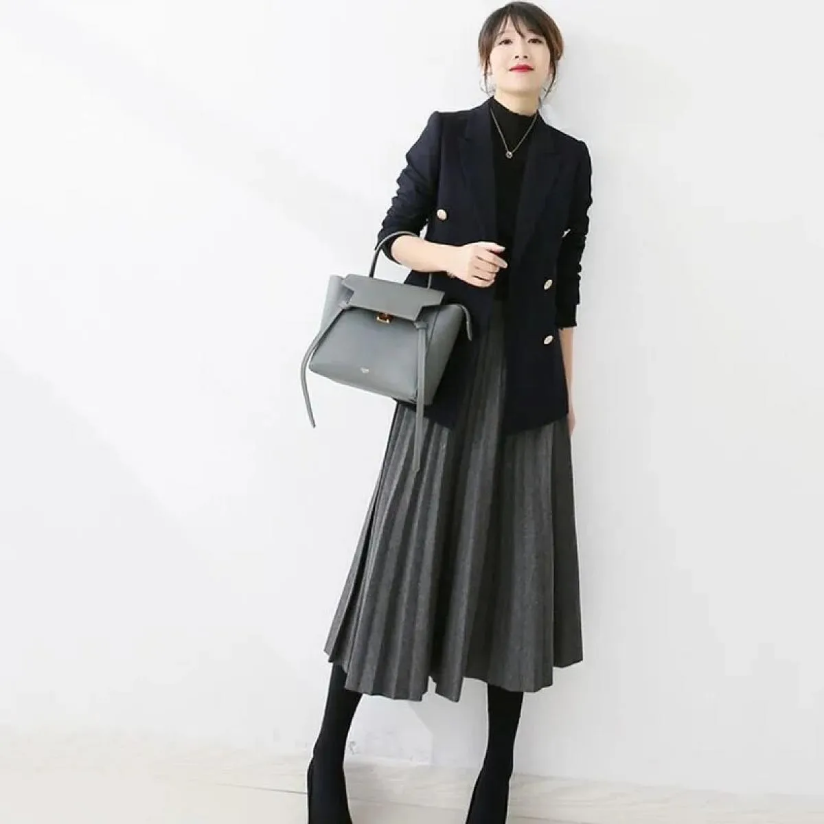 Xpqbb Autunno Inverno Gonne a pieghe Donna Elegante Streetwear Semplice Gonna lunga a linea Donna Gonna longuette vintage a vita
