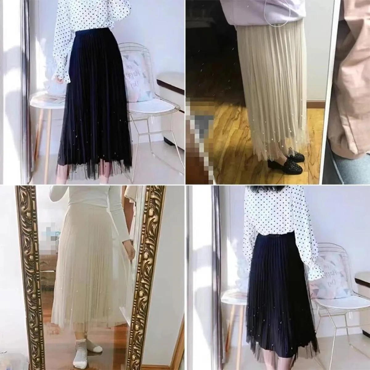 Xpqbb Elegante Perle Maglia Gonne Lunghe Donna Estate Elastica a Vita Alta Gonna a Linea Donna Entrambi i Lati Indossano Pieghe