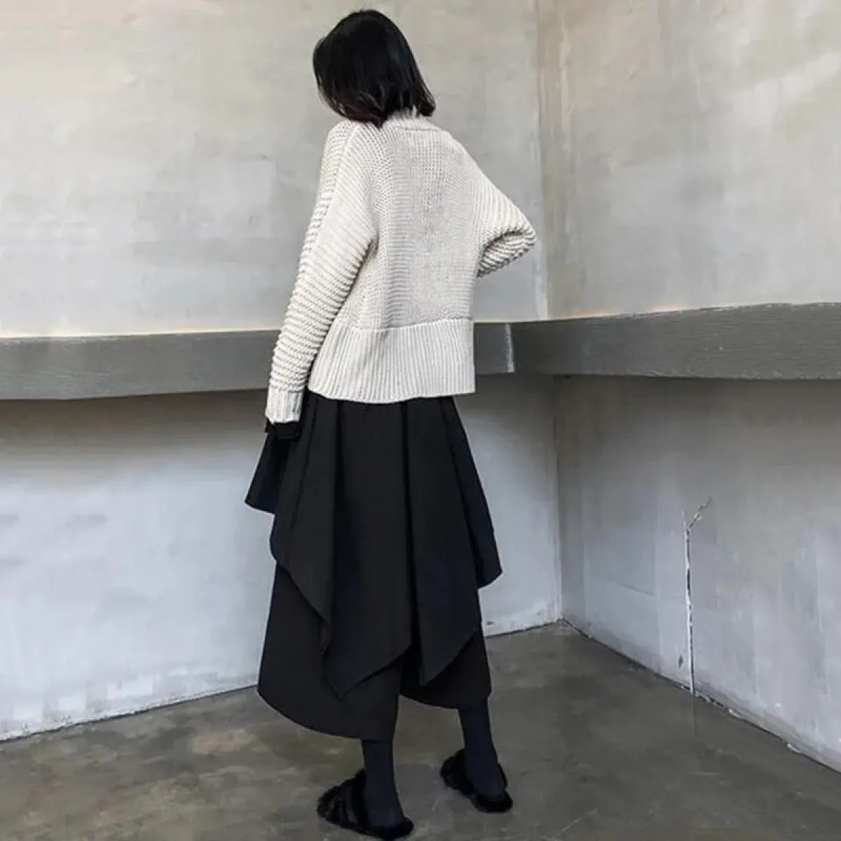 Xpqbb Gonne A Vita Alta Irregolari Nere Donna Vintage Streetwear Gonna Lunga A Pieghe Donna Autunno Inverno Nuova Linea A Mi