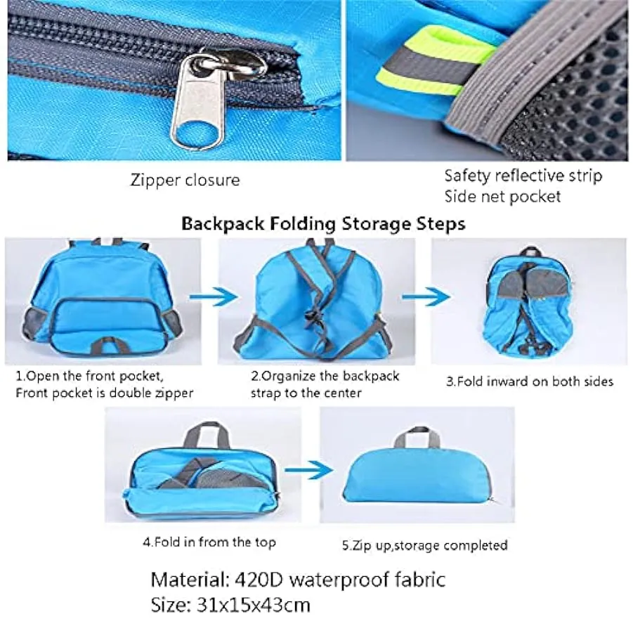 YUNLILI Zaino Ultraleggero Pieghevole 20L Impermeabile Sport Palestra Borsa Computer Borsa Shopping Bag Unisex 1 Pack 31x15x43cm