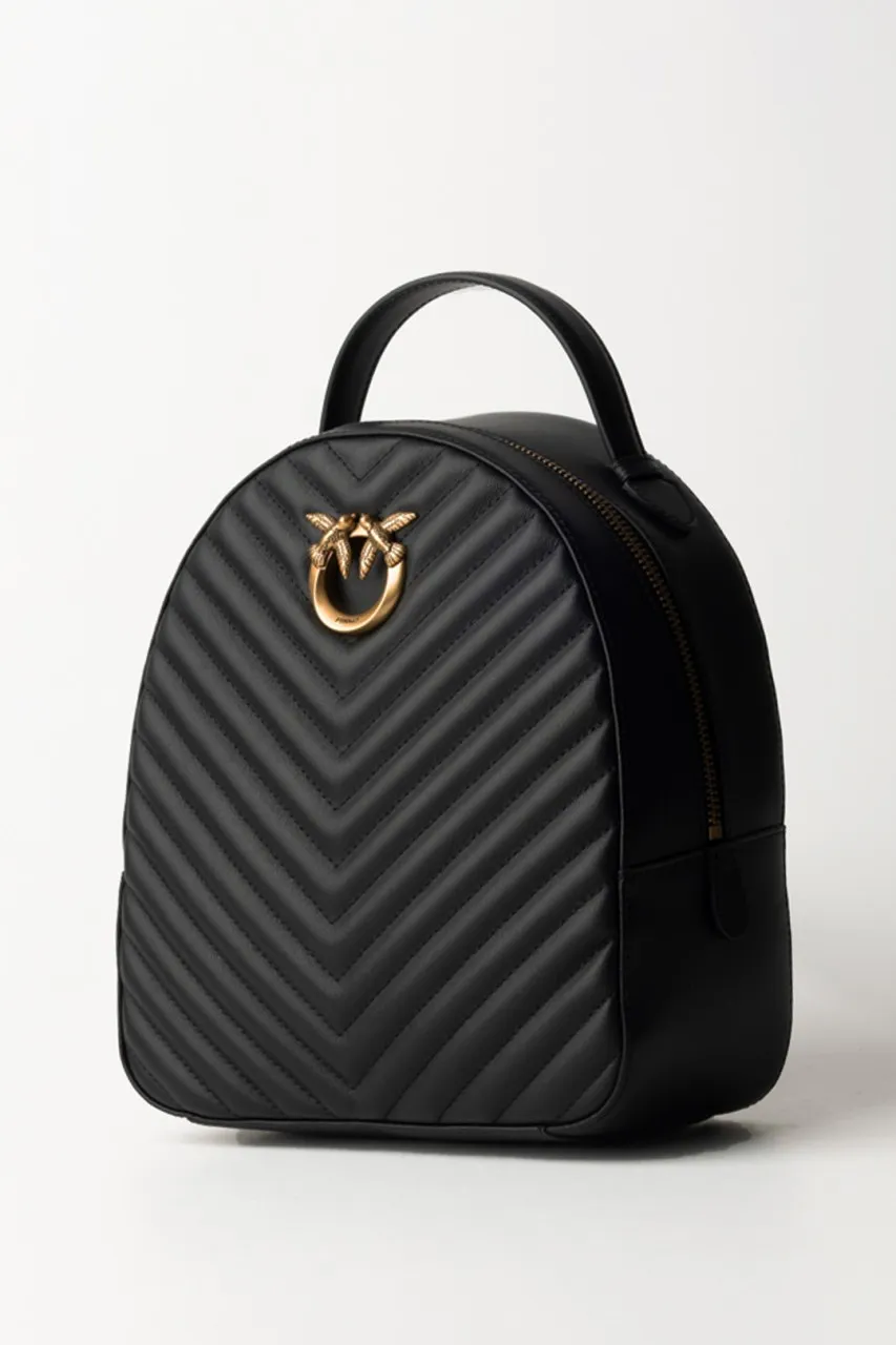 Zaino Love click trapuntato chevron NERO-ANTIQUE GOLD